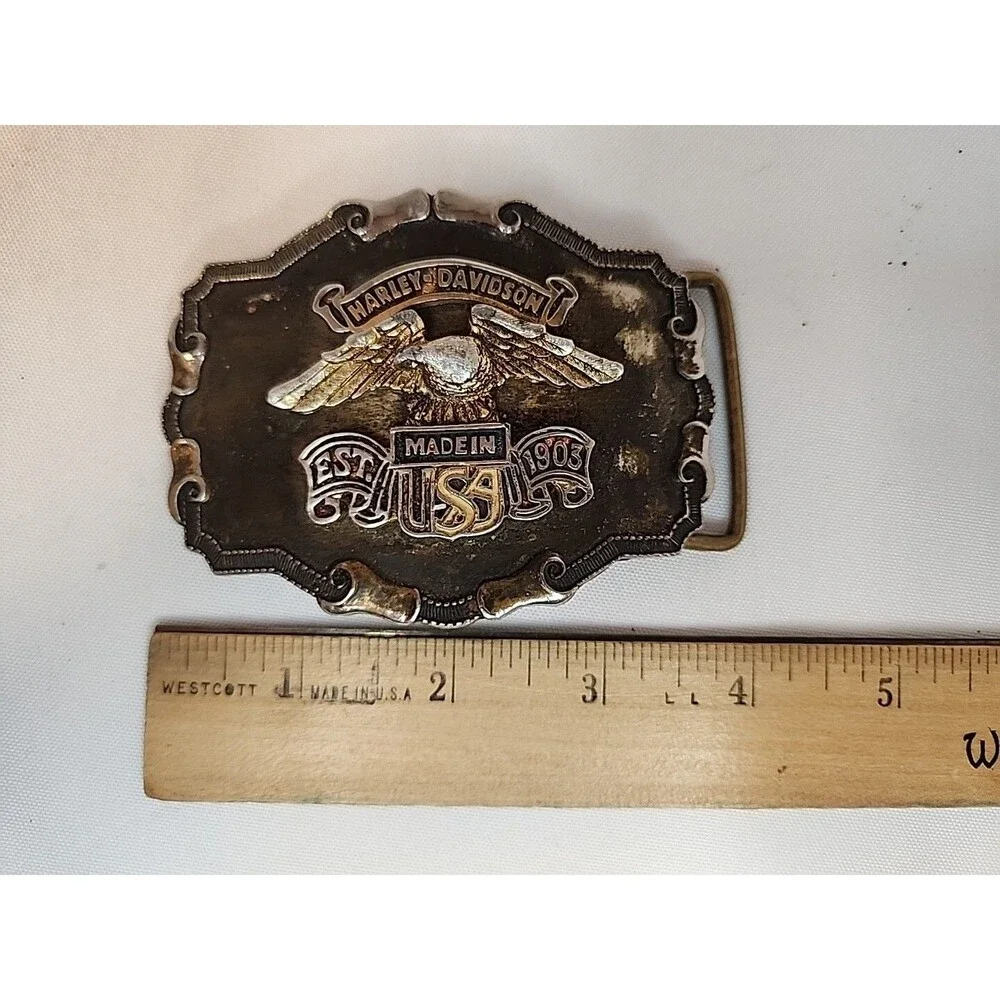 Vintage Harley Davidson Made in USA Eagle Est 1903 Brass Belt Buckle 1970's